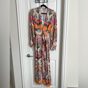 Zara Long pink printed wrap dress